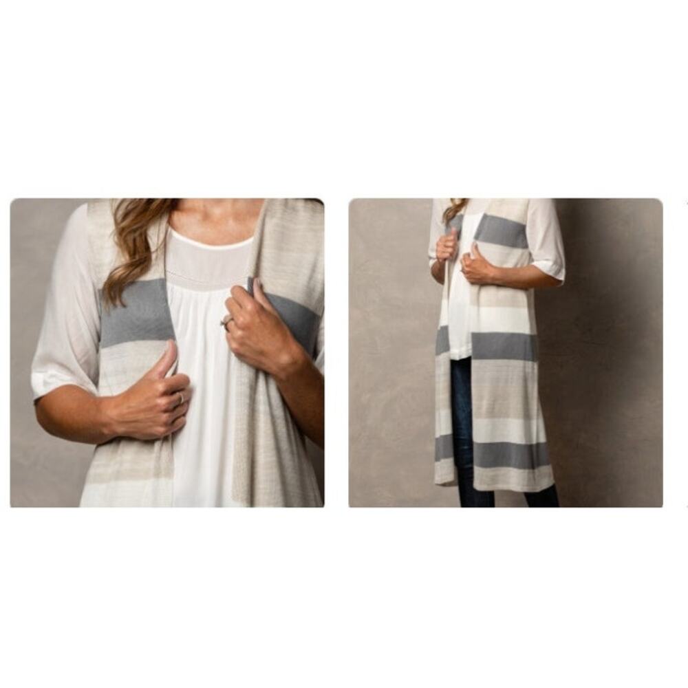 New NWT Demdaco Knit Vest Grey Taupe‎ Stripe Sweater Sleeveless Duster One Size